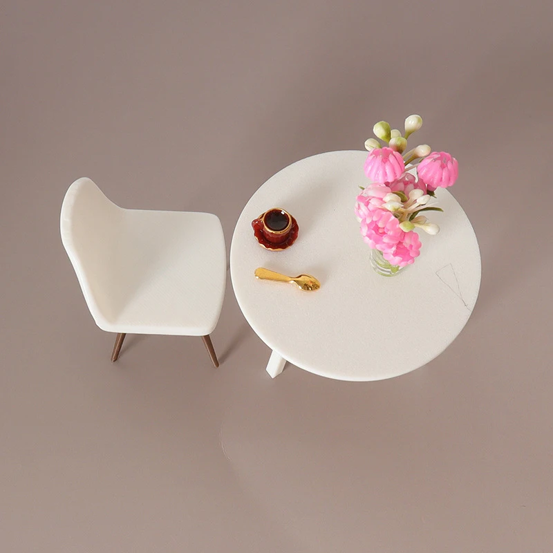 1Set 1/12 Poppenhuis Tafel Stoel Set Simulatie Living Meubels Decoratie Accessoires Micro Scène Bouw Props