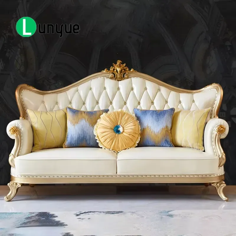 Luxury U Shaped Leather Solid Wood Sofa High End European American Style Single Seat for Living Room Villa Apartment