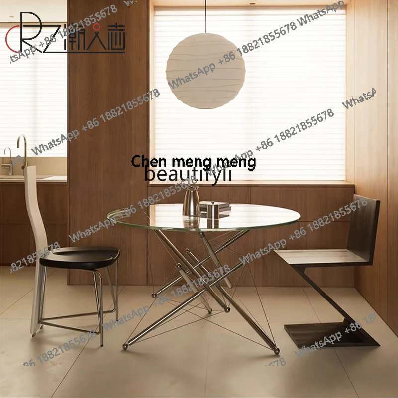 Tavolo rotondo grande di design leggero e di lusso, tavolo da pranzo minimalista per la casa, tavolo in vetro in acciaio inossidabile 304 H