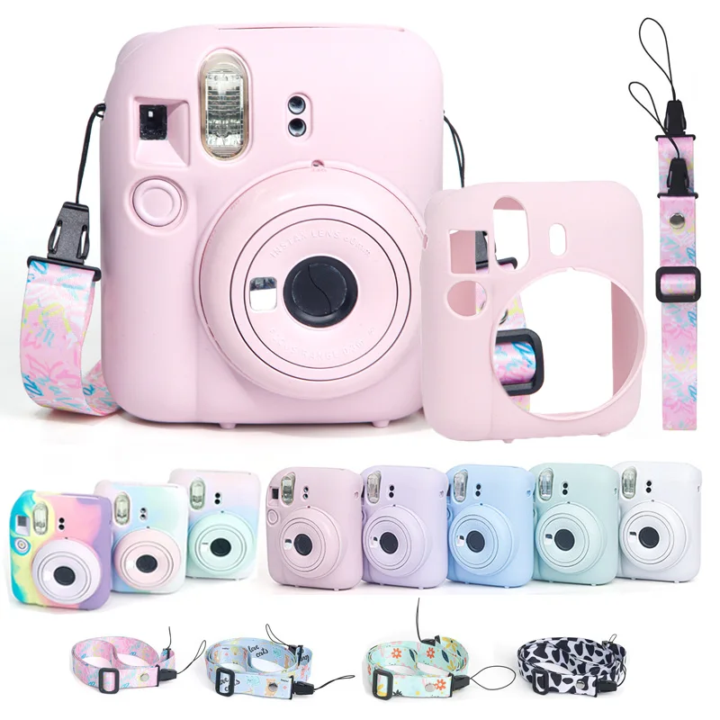 For Fuji Fujifilm Instax Mini 12 Instant Film Camera Protective Soft Silicone Cover Case Bag with Shoulder Strap Accessories