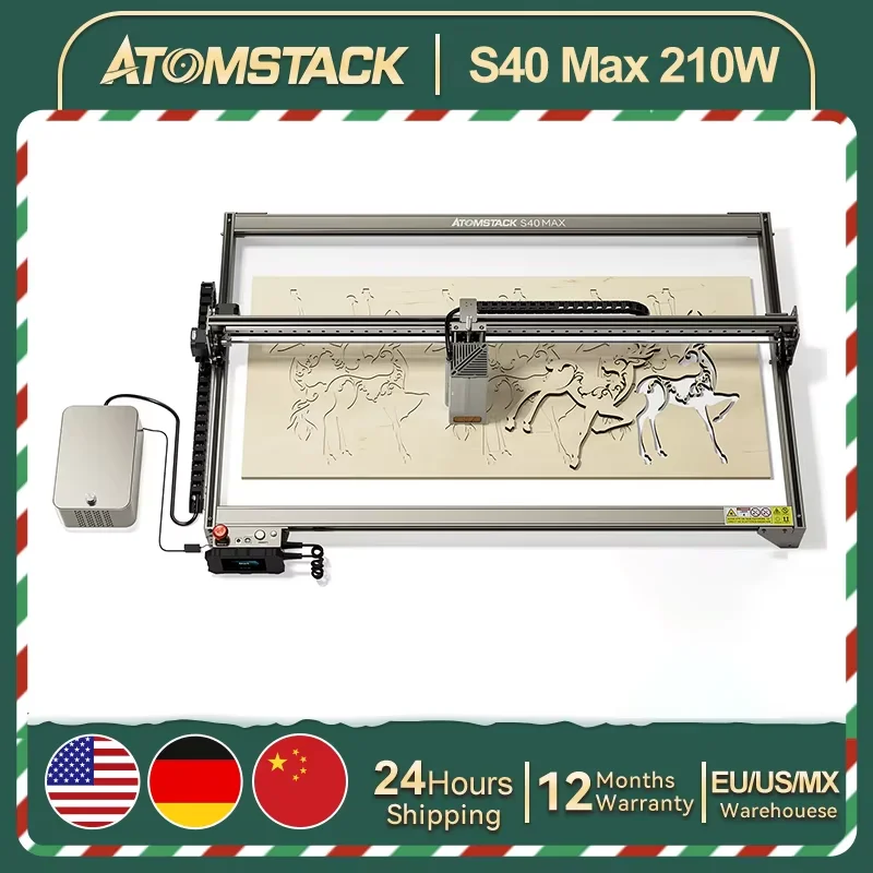 Atomstack A/S40 Max Laser Engraving Cutting with Dual Air Assist, Aço inoxidável, Madeira, Acrílico, 850x400mm, 210W, Oferta Gratuita