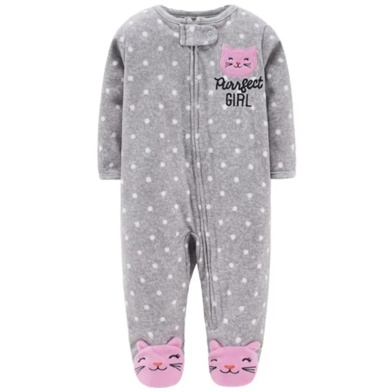 Footed Warm Baby Rompers 2024 Fall Winter Cute Animal Micro Polar Fleece Babe Pajamas Infant Sleepwear 0/3-18M