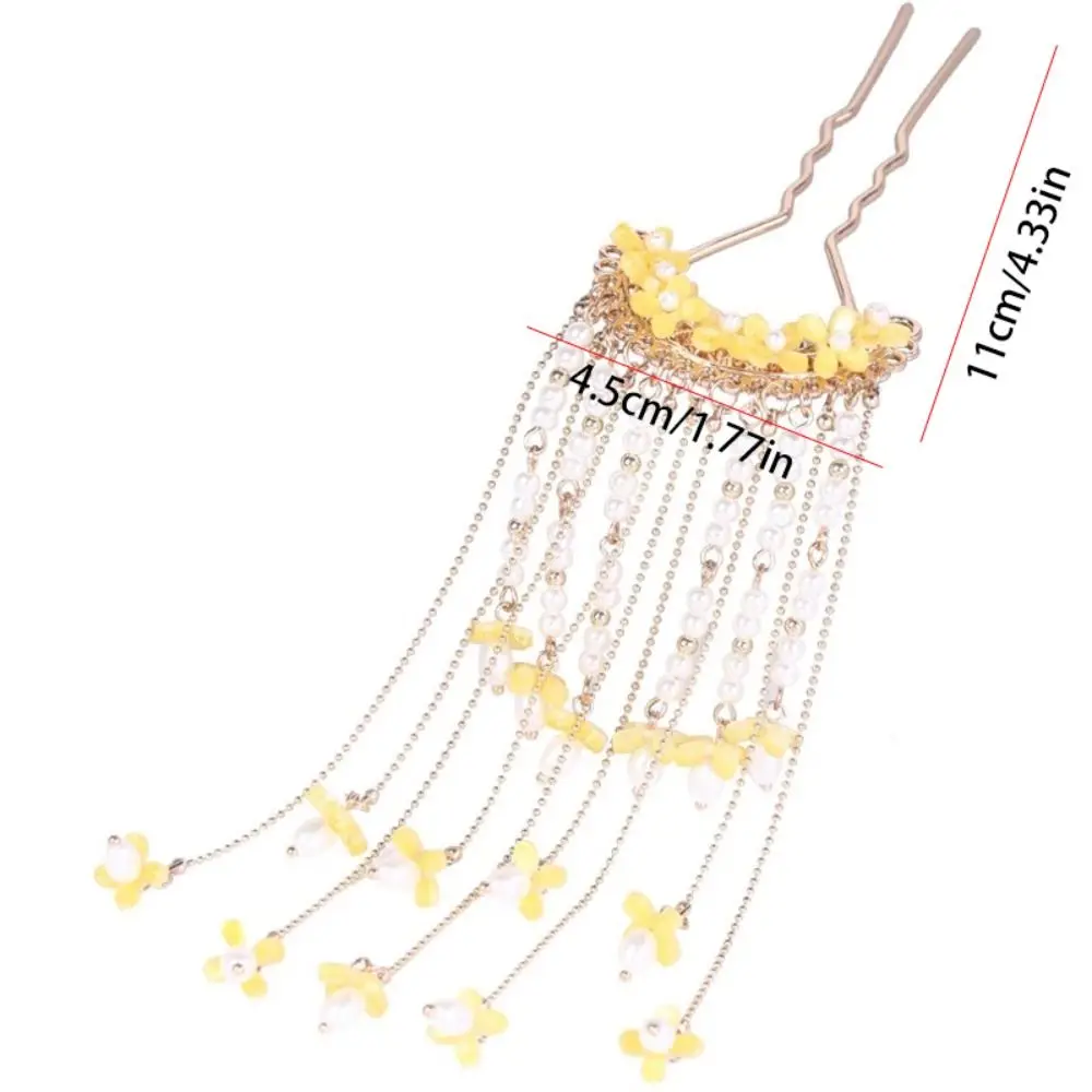 Tassels U-shaped Hair Clip Pearl Antique Style Chinese Style Hair Stick U Shape Grab Clip Flower Hairpin