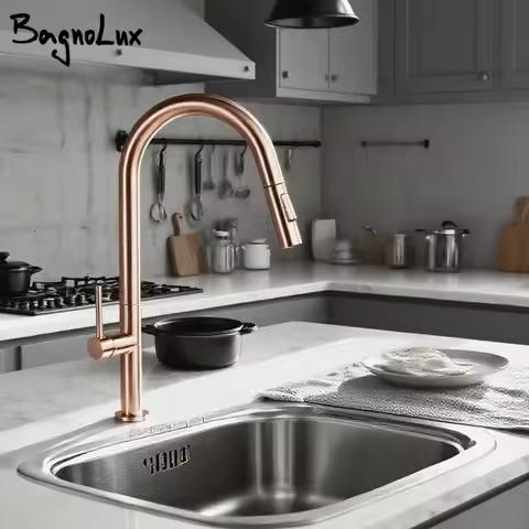 Brushed Rose Gold Kitchen Faucet Pull Down Sprayer Single Handle Single Hole Pull out Sink Mixer Deck Mounted