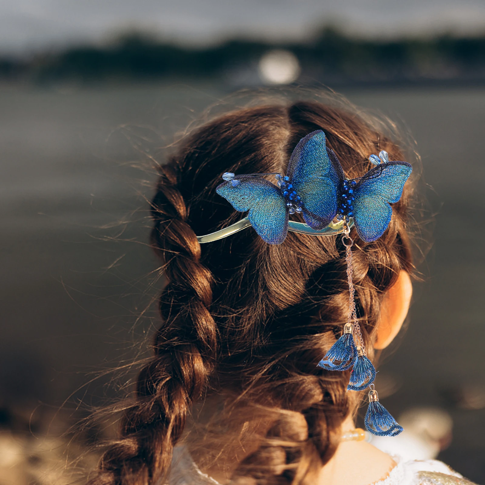 

2 Pcs Butterfly Hair Clips Sturdy Long Lasting Alloy Fabric Elegant Daily Dressing Charm Eye Catcher Special Occasions Thick