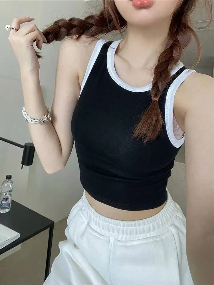 

Женский Т-образный жилет на бретелях для девочек с мягкой подкладкой, женский летний корейский новый стиль, тонкий укороченный топ на бретельках с коротким дном, женский