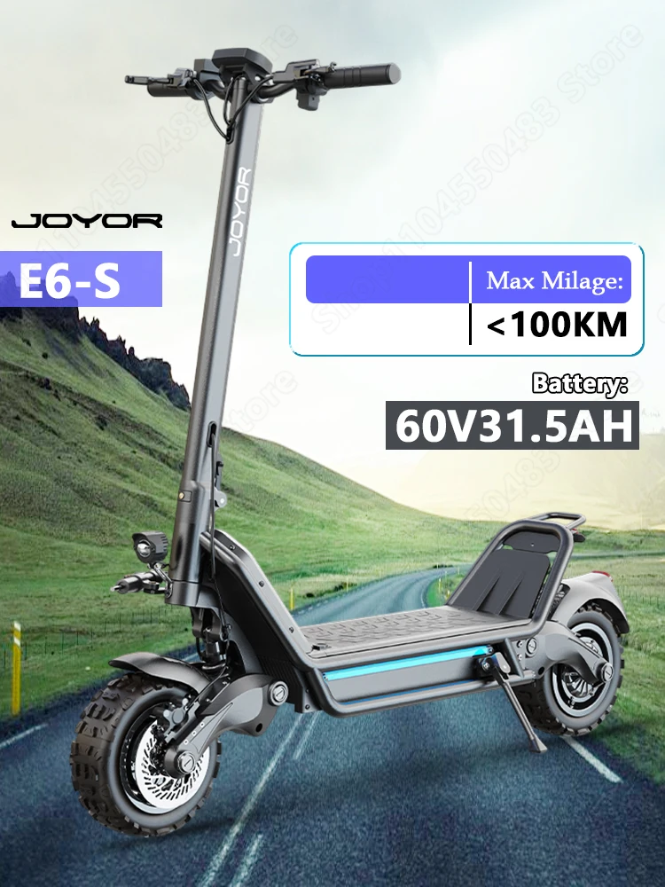 E6-S E-Scooter mit Doppelmotor, 60V31.5Ah Akku, Hydraulischen Bremsen, 11-Zoll-Reifen für Erwachsene, Offroad- und Straßenfahrten