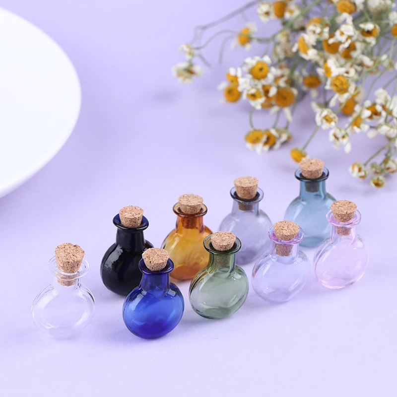 Hot Sale 2Pcs 1:12 Dollhouse Miniature Glass Color Bottles Cork Bottles Tiny Jar Model For Dollhouse Decoration