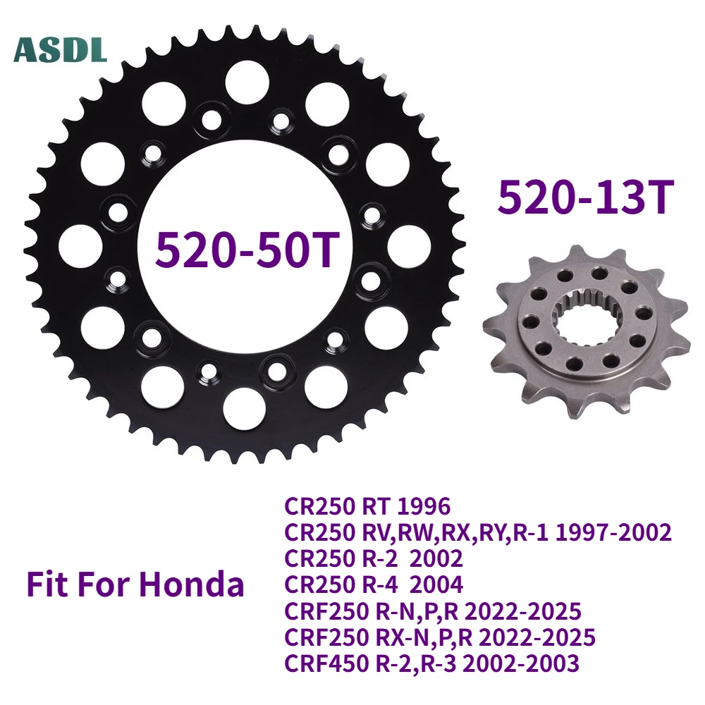 

520 50T 13T Motorcycle Front & Rear Sprocket For Honda CR250 RT 1996 CR250 1997-2002 CR250 R-2 R-4 CRF250 2022-2025 CRF450 02-03