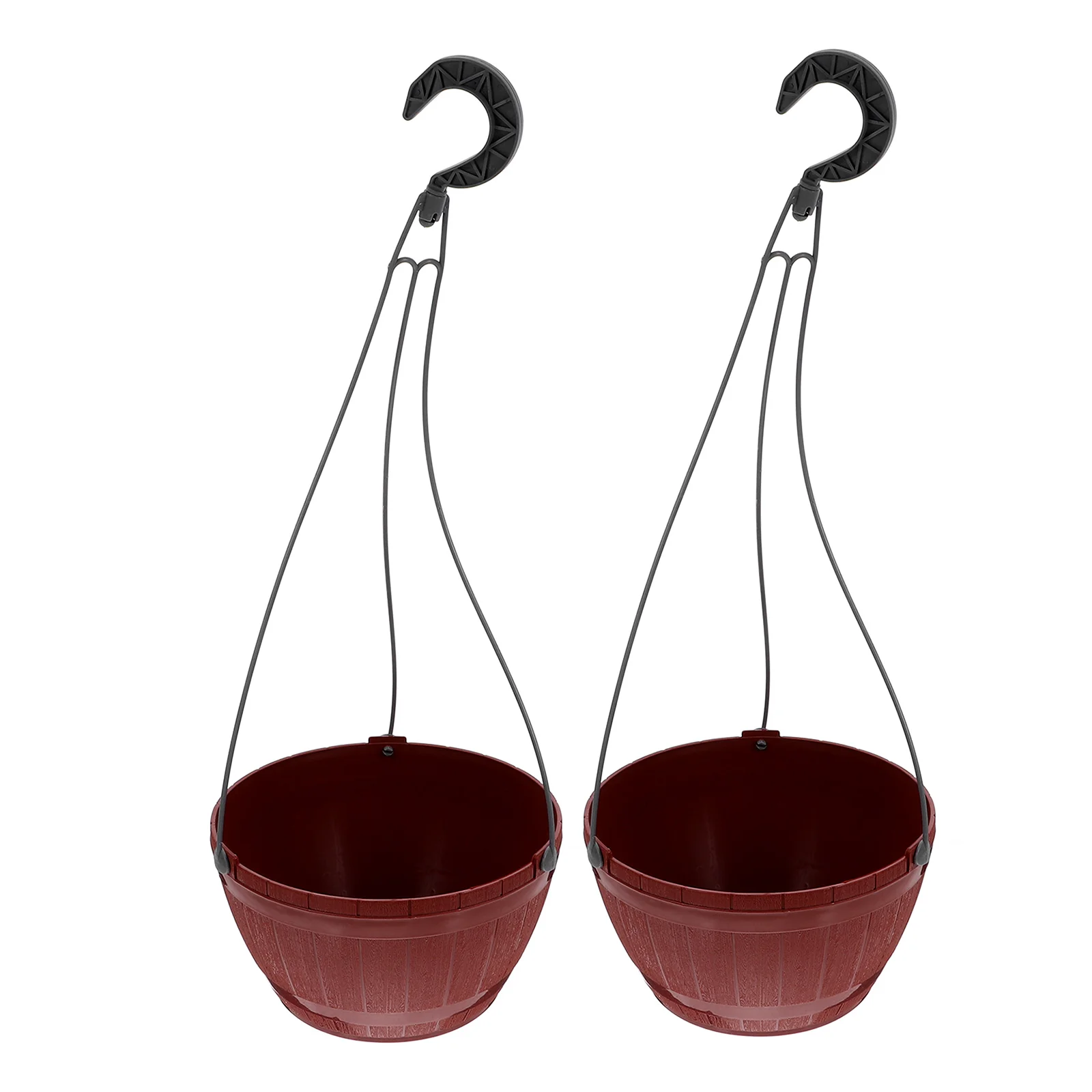 

2pcs Hanging Planter Pots Self Watering Plastic Wall Planters Faux Wood Pattern Baskets Storage Plants