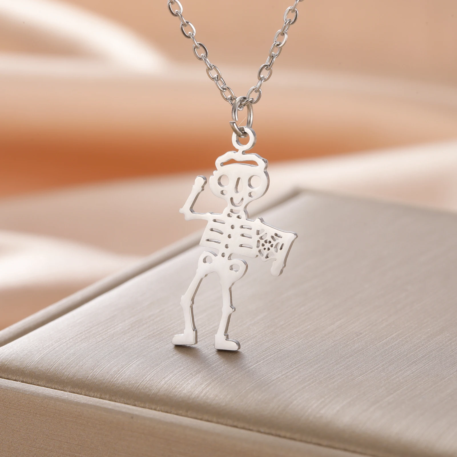 COOLTIME Skeleton Frame Hip Hop Pendant Necklace Stainless Steel Personalization Dance Action Halloween Gift Jewelry New