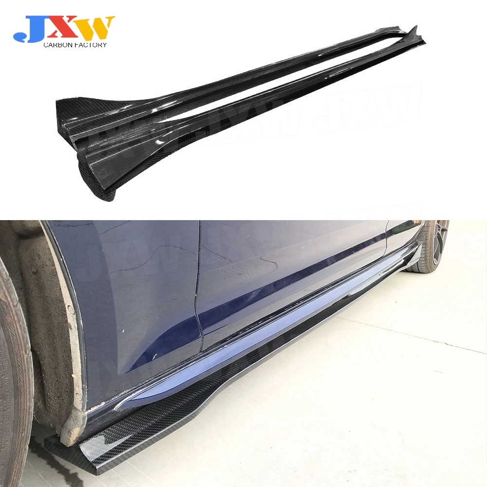 Dry Carbon Side Skirts Spoiler For Audi A4 Sline Sport S4 Sedan B10 2019 2020 FRP Door Bumper Lip Covers Car Styling FRP