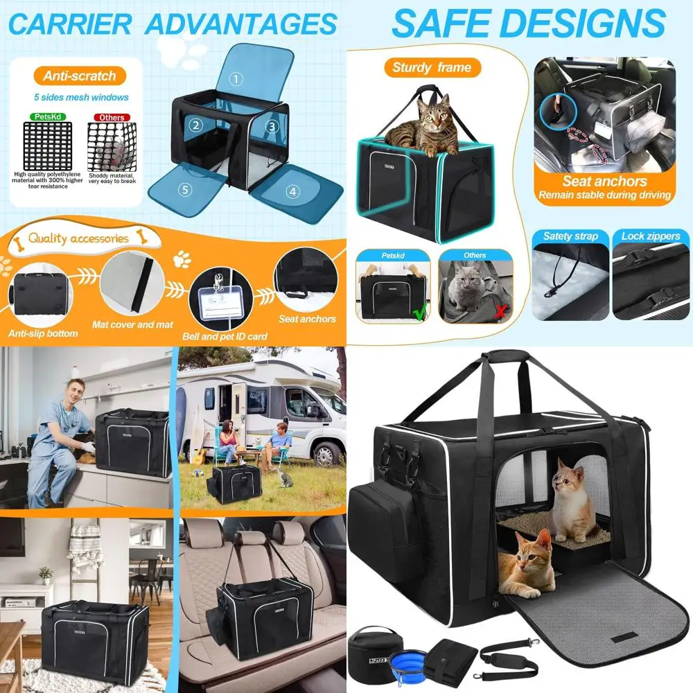 

Collapsible Soft-Sided Cat Carrier, 24x17x17, for Medium to Large Cats or Two Small Ones, with Litter Box, Suitable for Car Trav