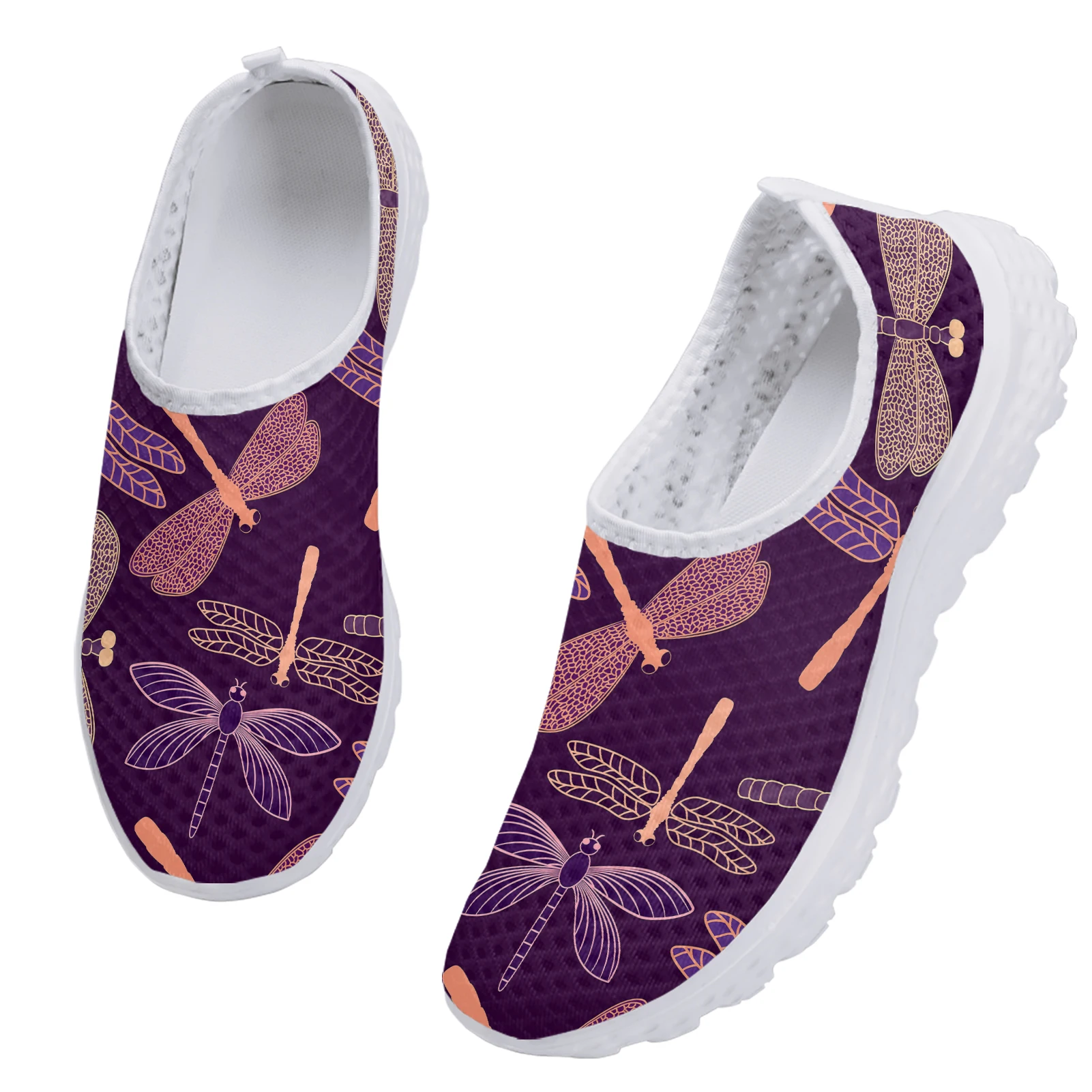 INSTANTARTS Purple Boho Butterfly Dragonfly Design Comfortable Brand Loafers Soft Summer Mesh Shoes Walking Sneakers Zapatos