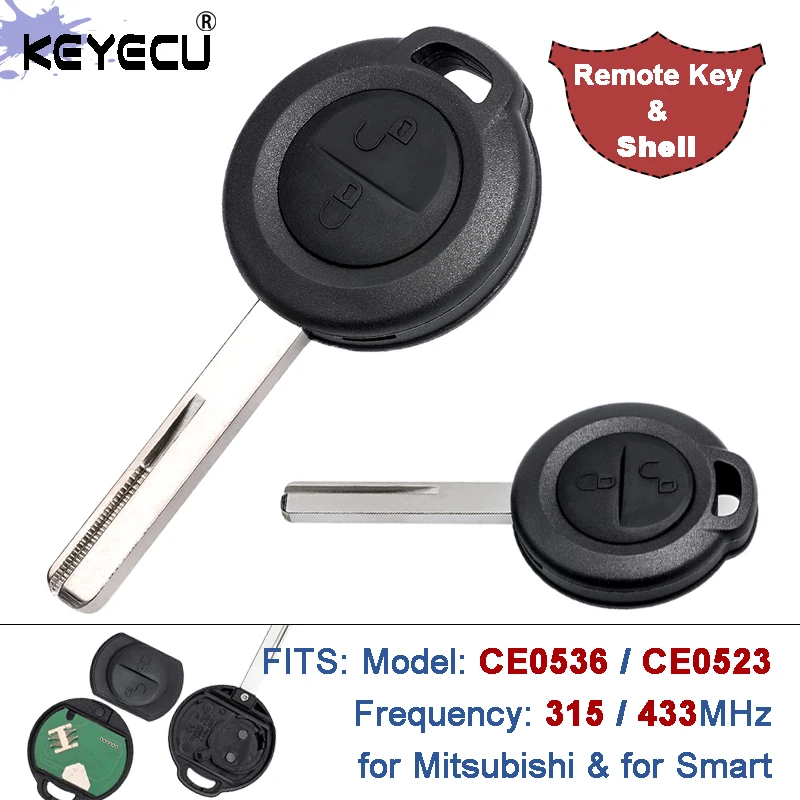 KEYECU 315MHz / 433MHz ID46 Chip 2 Buttons Remote Car Key Fob for Mitsubishi Colt Warior Carisma Spacestar for Smart Transmitter