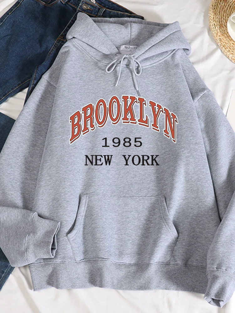 Brooklyn 1895 New York City Letterprinting Women Hoodie Loose Casual Hoody Autumn Oversize Sweatshirt Fashion Casual Pullover