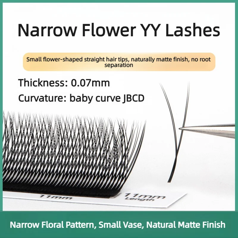Narrow YY Eyelash Extensions 0.07mm Matte Soft YY Lashes Small Opening Blossom Premade Fans Easy Fan No Splitting Base