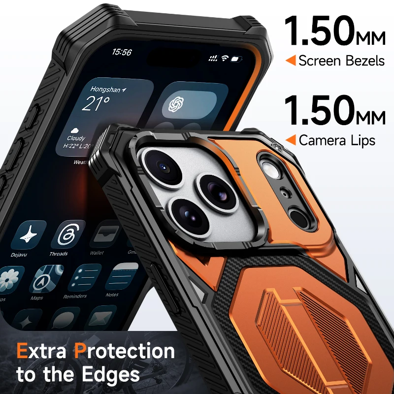 For Magsafe Wireless Charging Magnetic Car Bracket Armored Phone Case For iPhone 17 Pro Max 15 13 12 14 16 Pro Max Bmper Cover view 5