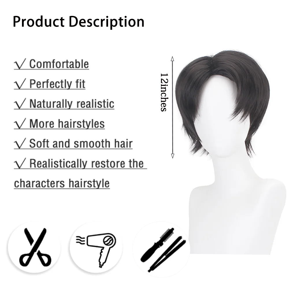 Yuta Okkotsu Cosplay Wig Jujutsu Kaisen Short Black 3/7 Parted Heat Resistant Synthetic Anime Hair For Halloween Costume Party