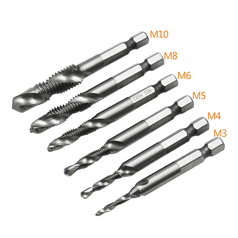 HSS Titanium Plated Drill Bits Screw Male Thread M3 M4 M5 M6 M8 M10 Metric Tap Drill Screw 1/4 Hex Shank Machine Compound Thread