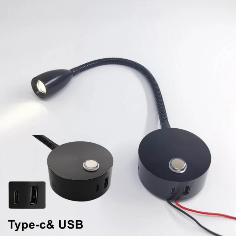 RV Illumination Lights DC12-24V Bedside Reading Lamp With USB Charging Port for Caravan RV Camper RV Yacht Boat Accessories