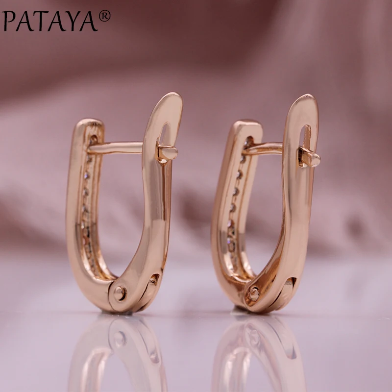 PATAYA Trendy 585 Rose Gold Color Earrings For Women Luxury White Natural Zircon Vintage Wedding Jewelry