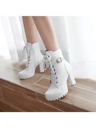 New Women High heels white Boots 10cm Thick High Heel Round head Zipper Mother Shoes Mom Boots Pumps Boots Female classic Shoes