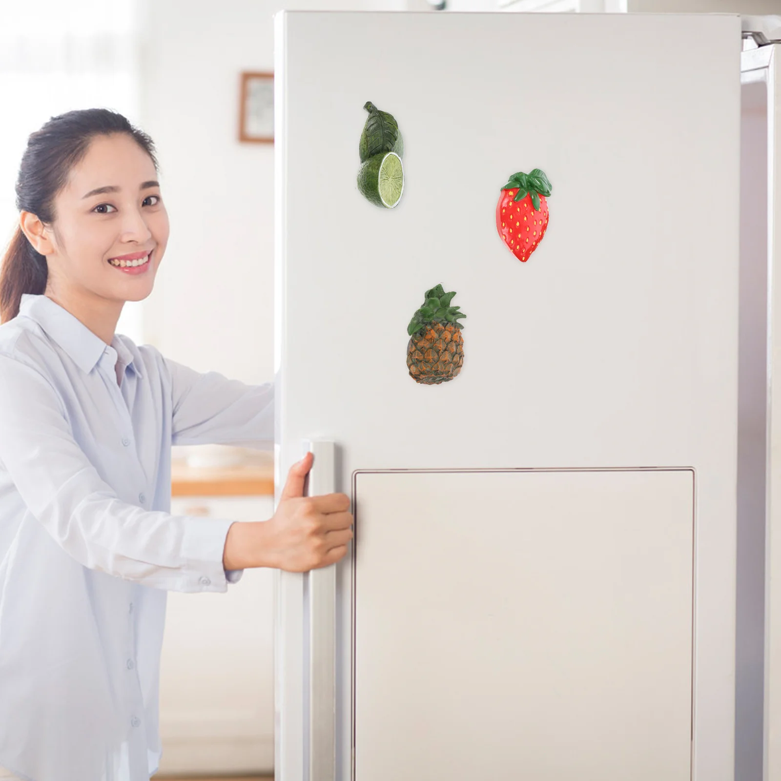 

3Pcs Fruit Magnets Fridge Decor Pineapple Orange Strawberry Charming Kitchen Magnets Refrigerator Accessories Fridge Decor