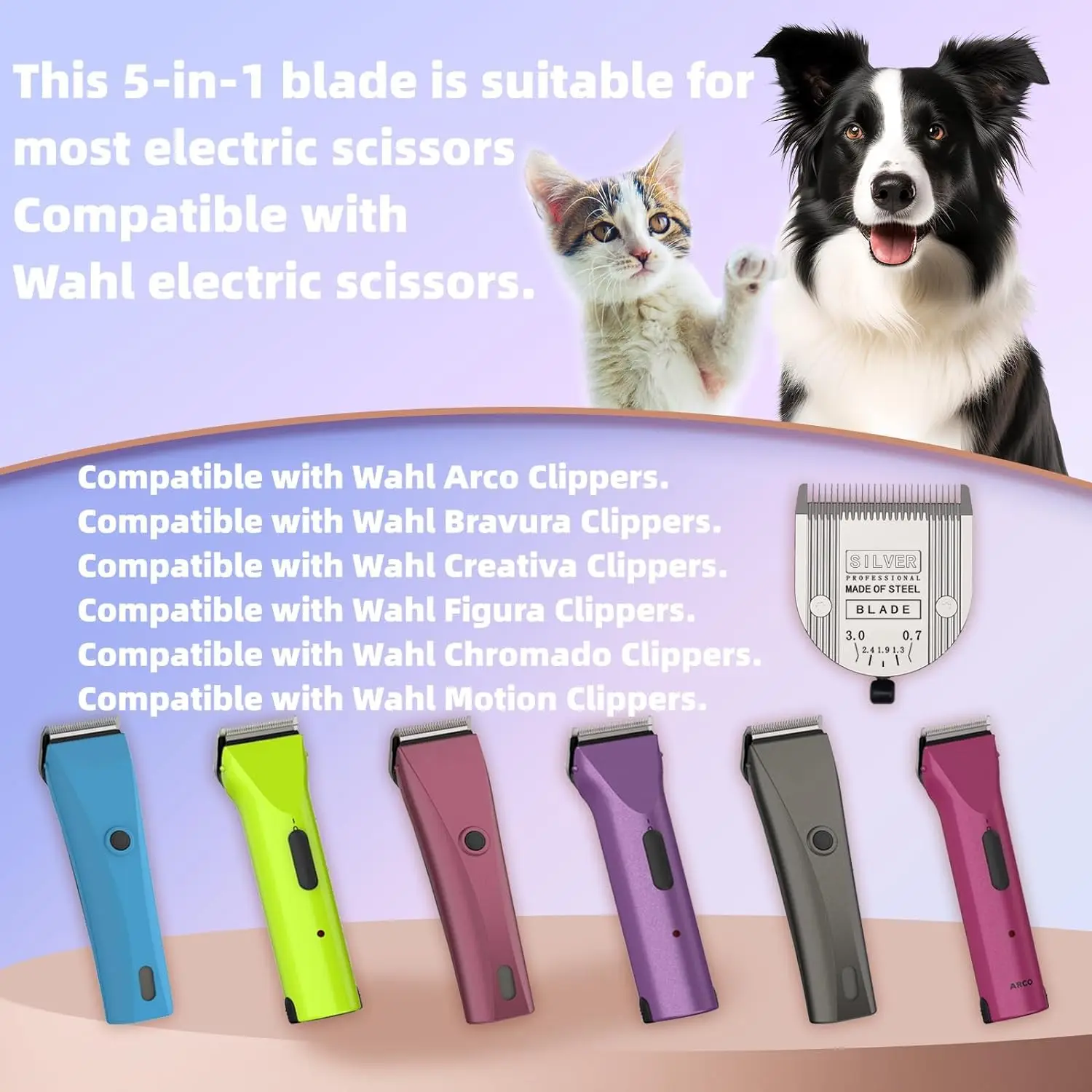 Adjustable 5-in-1 Professional Animal blade, compatible with WAHL Arco, Bravura, Chromado, Creativa, Figura,Motion Clippers image 5
