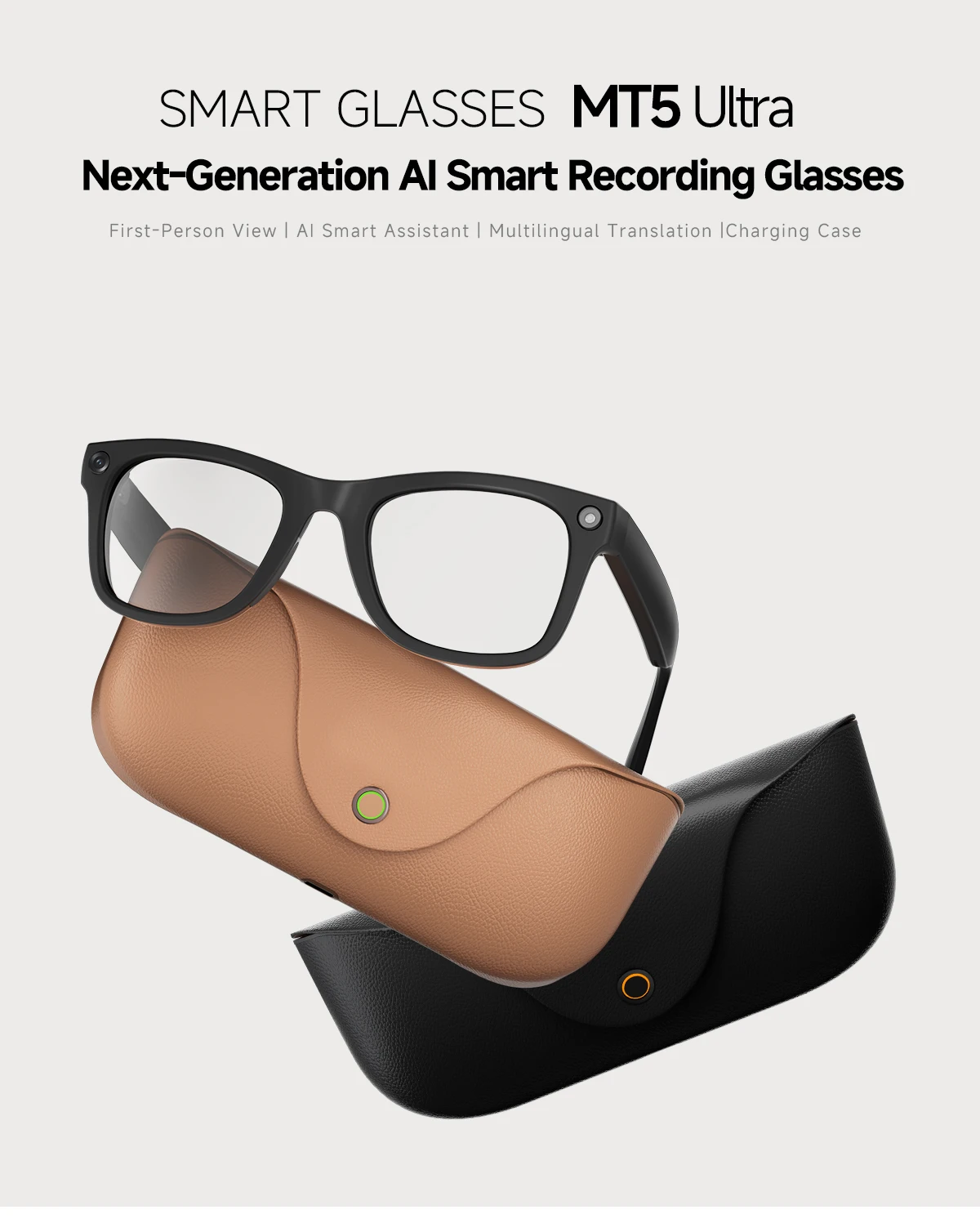 MT5 Ultra Smart AI Glasses 8MP HD Video Recording Real-Time AI Translation Voice Call Bluetooth with Charging Case