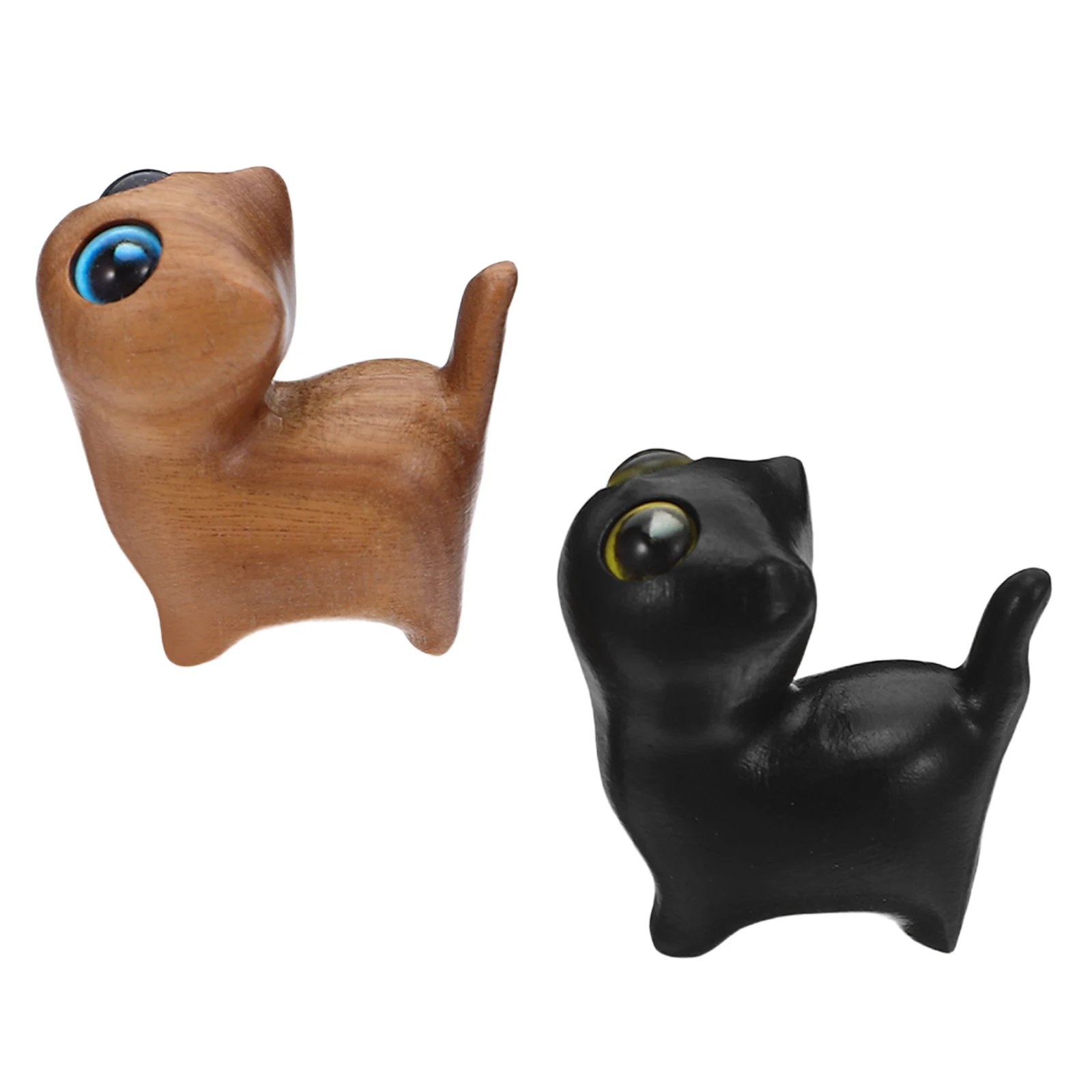 

1 Pair Miniature Wood Cat Figurines Hand Carved Kitten Statues Cute Animal Decor For Desk Home Office Handmade Wooden Dashboard