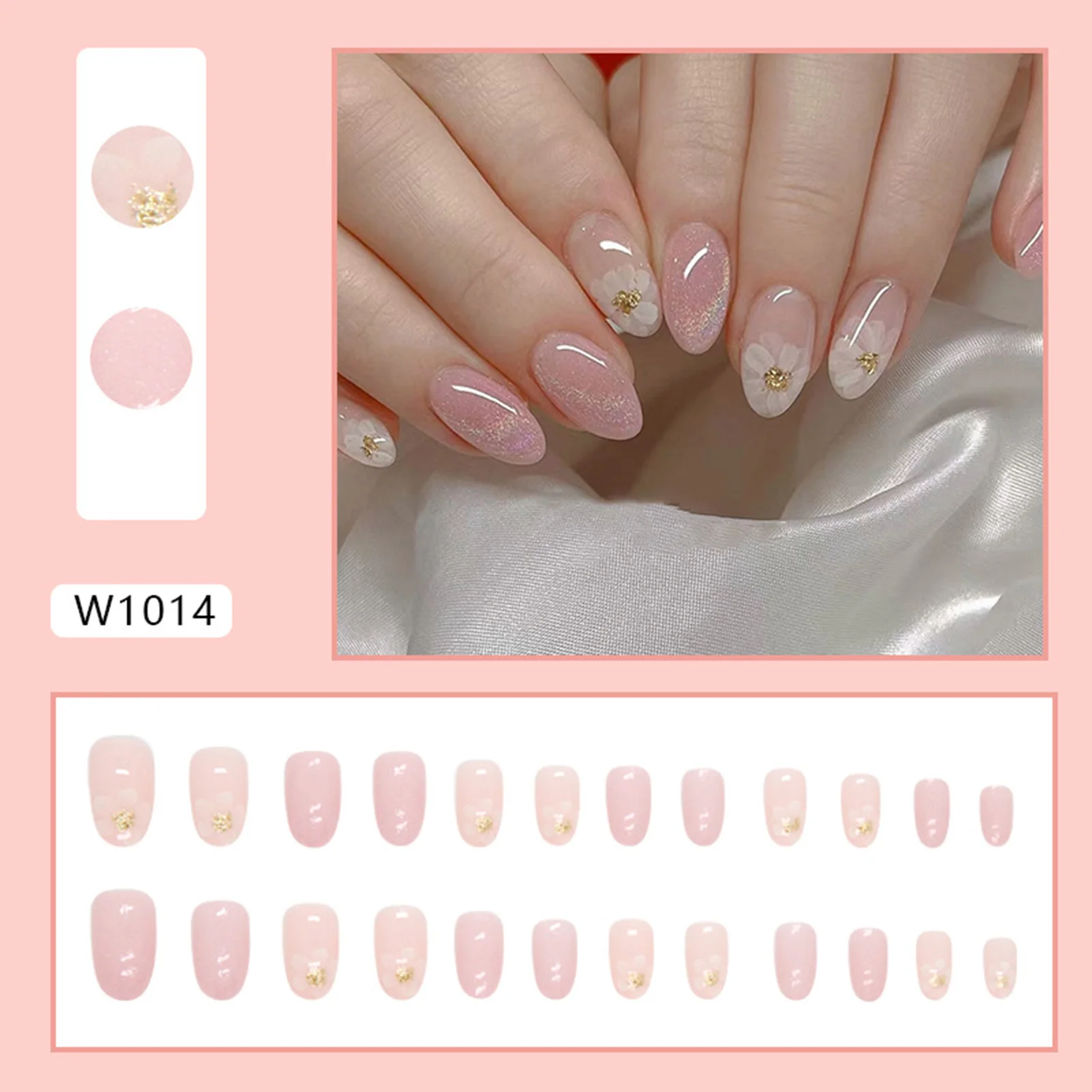 Woman Flower Press-on Nail Gentle Pink White Flower Resin Artificial Nail for Hand Decoration Nail Art