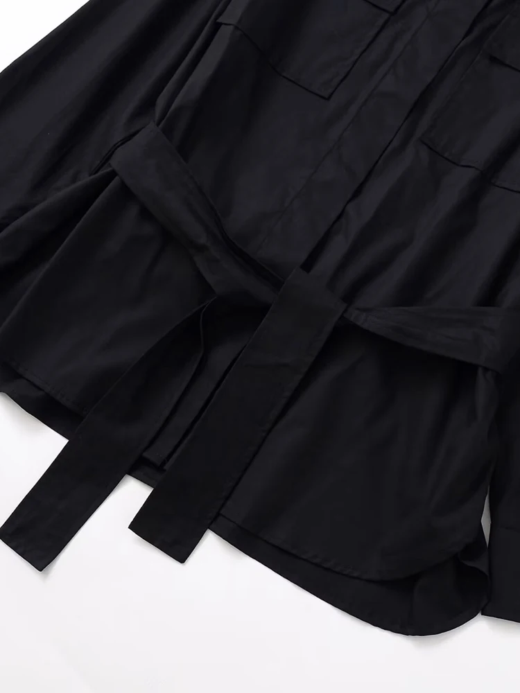 Moda damska z paskiem Luźne koszule z długim rękawem Zapinane na guziki Bluzki damskie Eleganckie topy