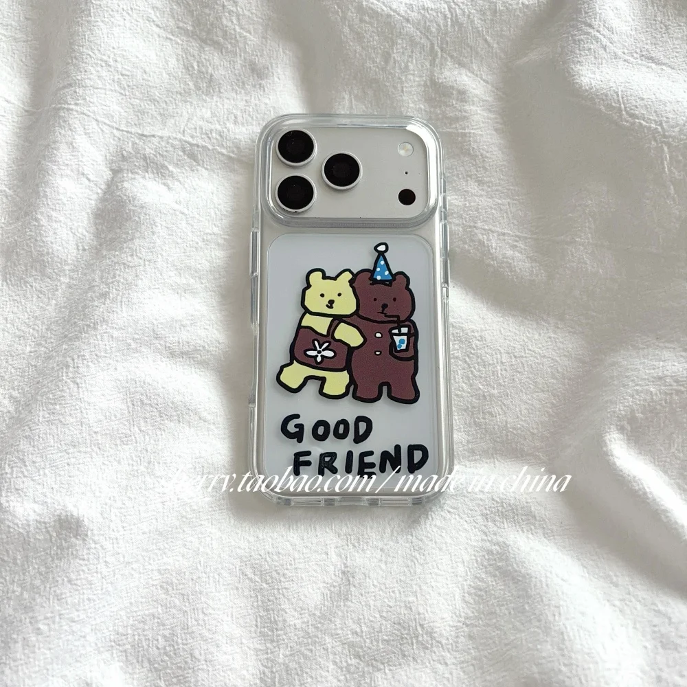 Coque de téléphone coréenne mignonne avec ours jaunes et bruns pour iPhone 17 Air 16 Pro Max 15 14 Plus 13 12 11, coque arrière en silicone antichoc