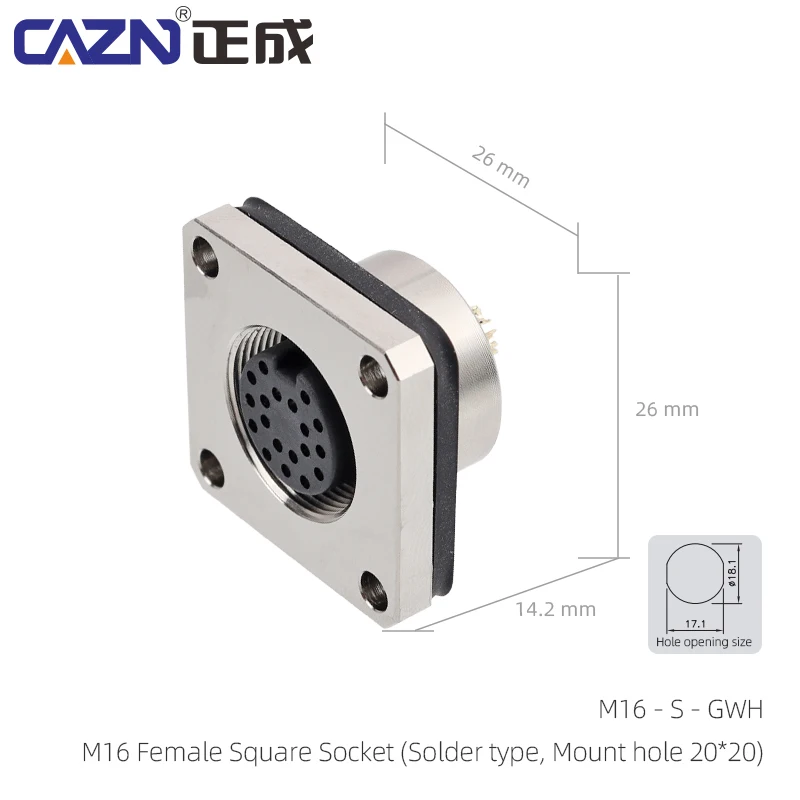IP67 M16 Solder Flange Socket Front&back Mount Female Male 2 3 4 5 6 7 8 12 14 16 19 24 Pin Metal Industrial Connectors