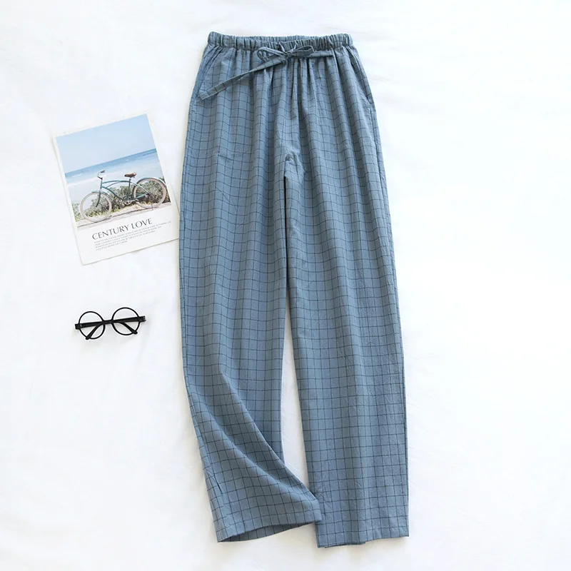 Cotton Men and Women\'s Homewear Spring and Fall Sleeping Pants Couple Pants Thin Section Plaid Home Pajama Pants Casual Soft