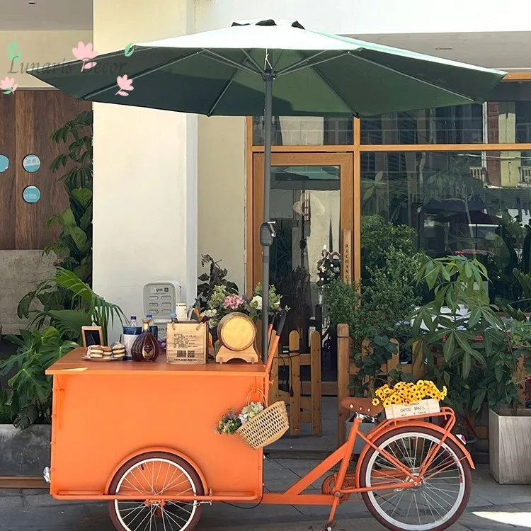 Three-Wheel Food Stall Cart, Mobile Breakfast Vending Cart for Street & Scenic Spots