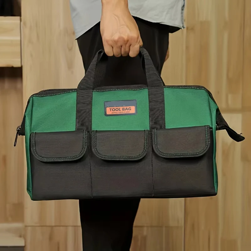 33x21x25cm Large Tool Bag Waterproof Oxford Heavy Duty Storage Pockets Anti Slip Bottom Mechanic Hardware Tools Set Green