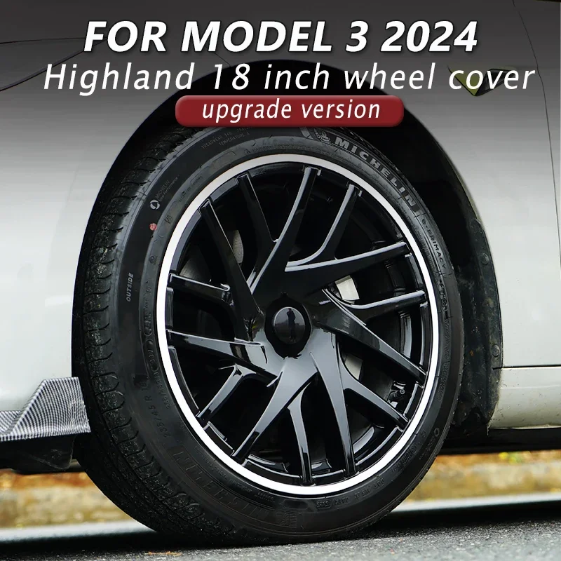 4PCS HubCap 18 Inch for Tesla Model 3 Highland 2024 Car Performance Wheel Cap Replacement Automobile Full Rim Cover  Accessories