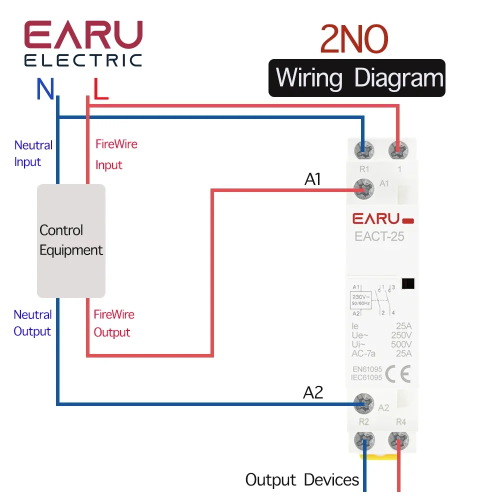 2P 16A 20A 25A  1NO 1NC 2NO 2NC AC 220V 230V 50/60Hz Din Rail Mounted Household Modular AC Contactor for Smart Home House Hotel