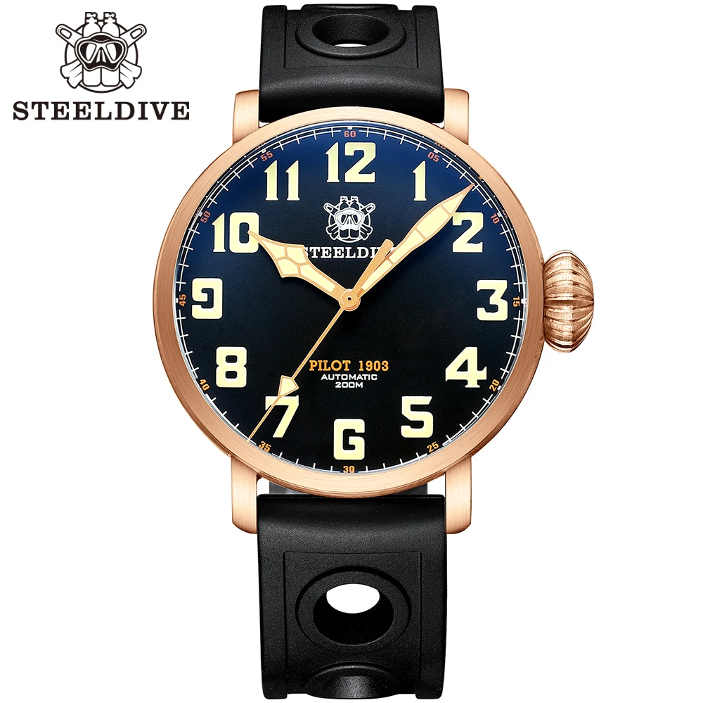 STEELDIVE SD1903S custodia in bronzo da 46.5MM NH35 orologi meccanici automatici da uomo C3 orologio da immersione con zaffiro luminoso