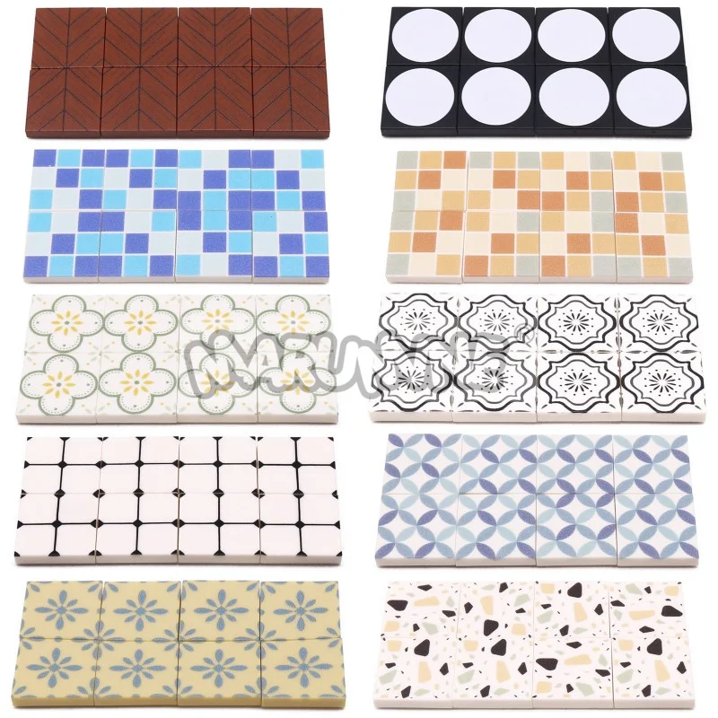 MARUMINE MOC City Blocks Floor 2x2 Printed Tile House Street View Building Bricks DIY Parts Accessories Compatilbe with 3068