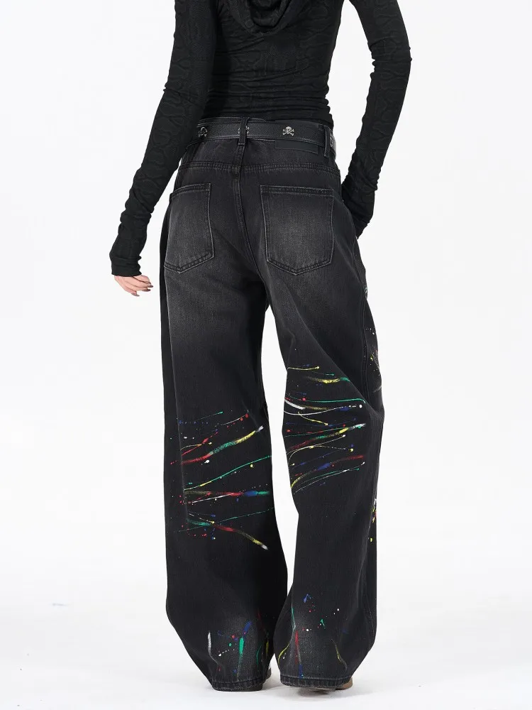 American Style High Street Women Colorful Graffiti Jeans Female Loose Denim Trousers Wide Leg Pants Streetwear Leisure Long Pant