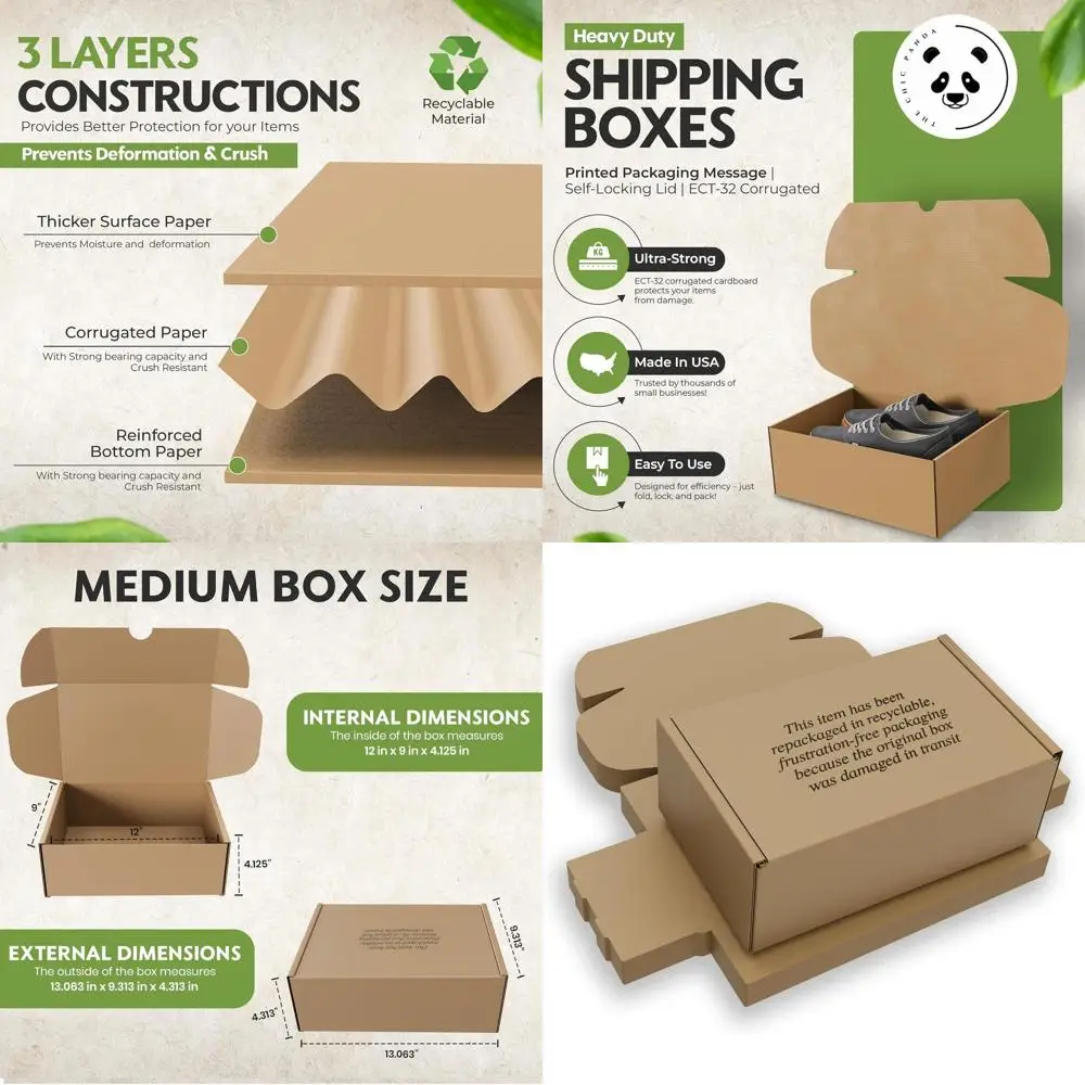 

Картонные коробки для обуви среднего размера 12x9x4,125, сверхпрочные для доставки, самоблокирующаяся крышка, идеально подходят для сменных коробок и подарочной упаковки