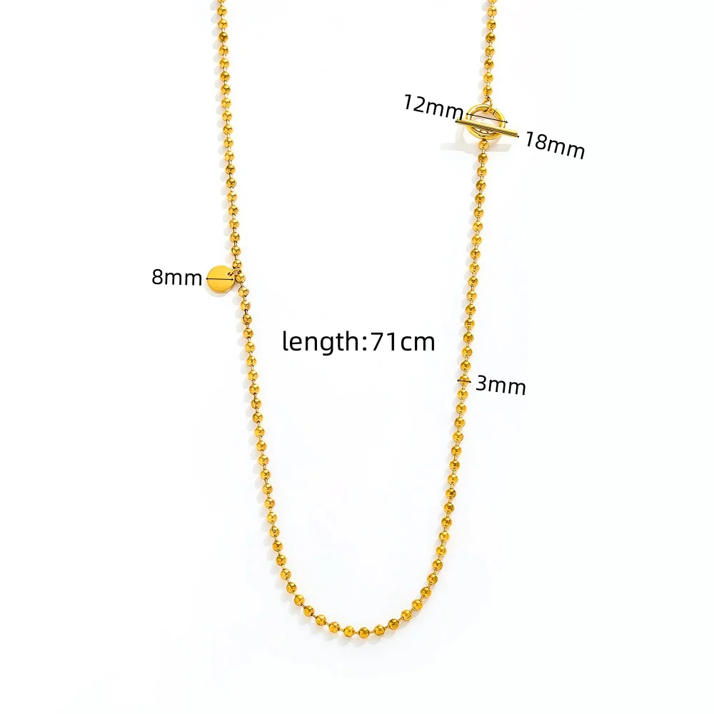 Joolim Jewelry High End PVD Wholesale Waterproof&No Fade Fashion Dainty Wafer Toggle Pendant Bead Chain Stainless Steel Necklace