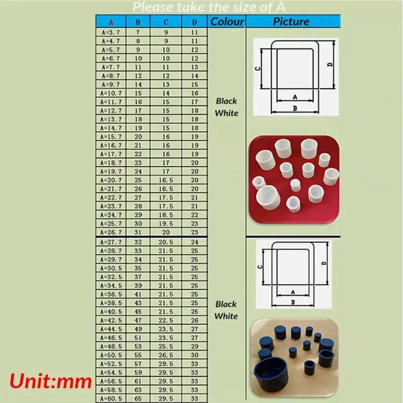Furniture Leg Table End Plug 3~102.5mm Silicone Protector Cover Gasket Anti-slip Floor Protection Cap Foot Cover Black/White