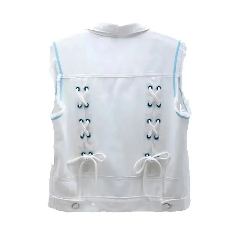 

Spring Autumn New Fashion Thin Short Denim Vest Women Casual Big Pocket Sleeveless Jacket Back Cord Jeans Waistcoat Female T1068