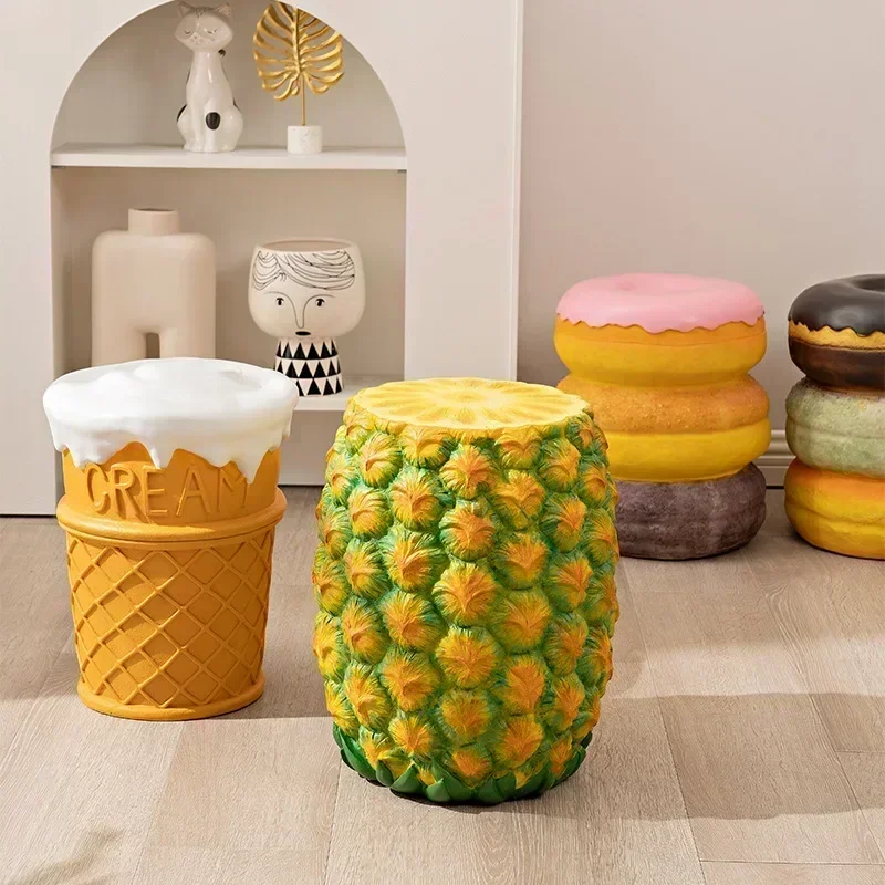 Donut Dessert Cartoon Food Chair Cute Living Room Decor Footrest Cream Resin Stool Corn Table for Restaurant Ice Corner Side