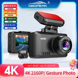 OBDPEAK 4K Dashcam Mini Camera Recorder GPS Wifi 24H Park Dual Lens 1080P Rearview Camera Night Vision Black Box For Car DVR