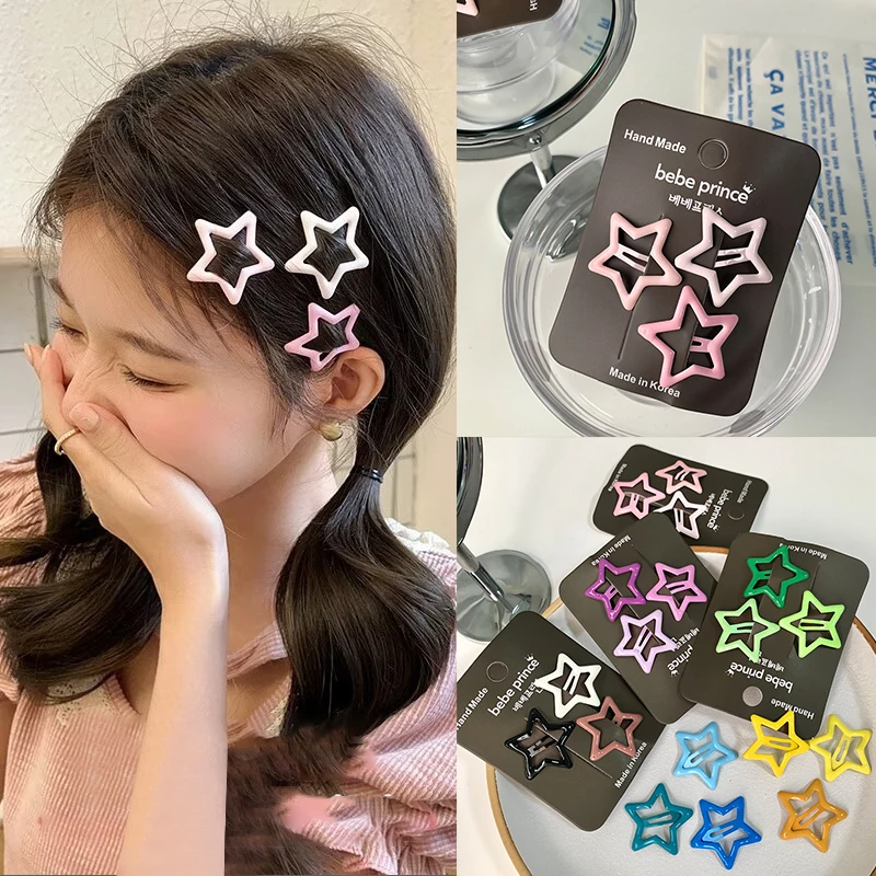 

3Pcs/Set Colorful Star BB Hairclip Y2K Girls Cute Barrettes Metal Snap Clips Hairpins Women Headdress Hair Jewelry Accessories